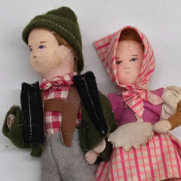Vintage German Boy & Girl Handmade Dolls Traditional Dress Couple 4.5" Tall - Picture 2 of 8
